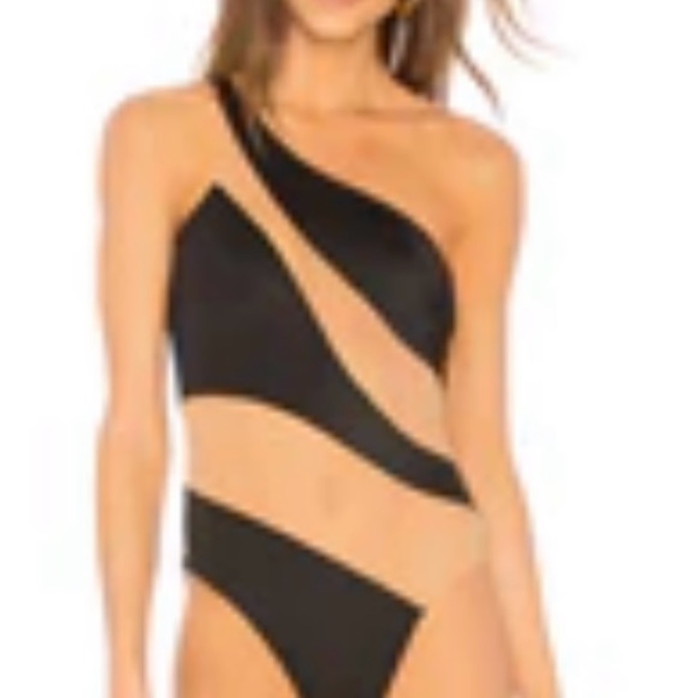 NWT - Black and Nude One-Shoulder Swimsuit